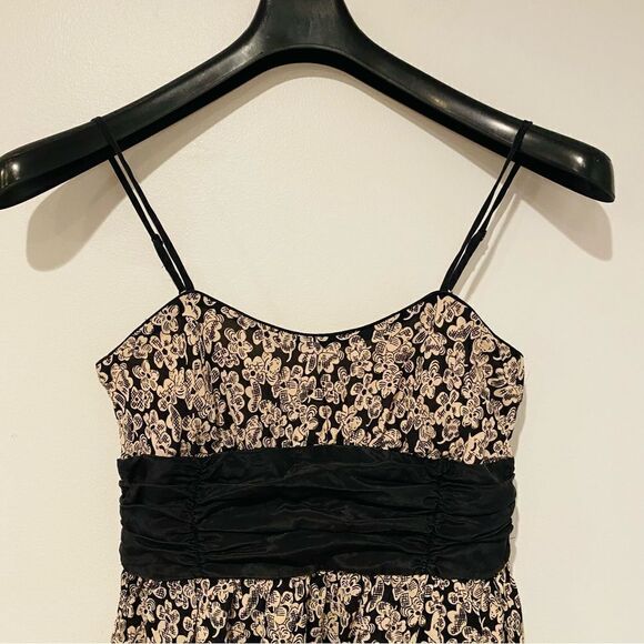 Corey Lynn Calter Black/Gold Floral Spaghetti Strap Silk Dress Size 6 - Picture 2 of 6